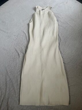 Sleeveless Rib Knit Midi Dress in Cream - Women's